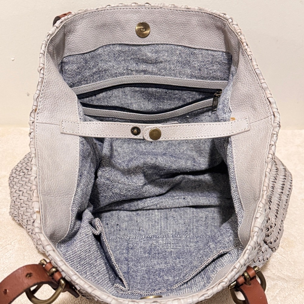 Dragon Women's Gray Woven Leather Large Shoulder Tote Bag Handmade Madras - Picture 13 of 16